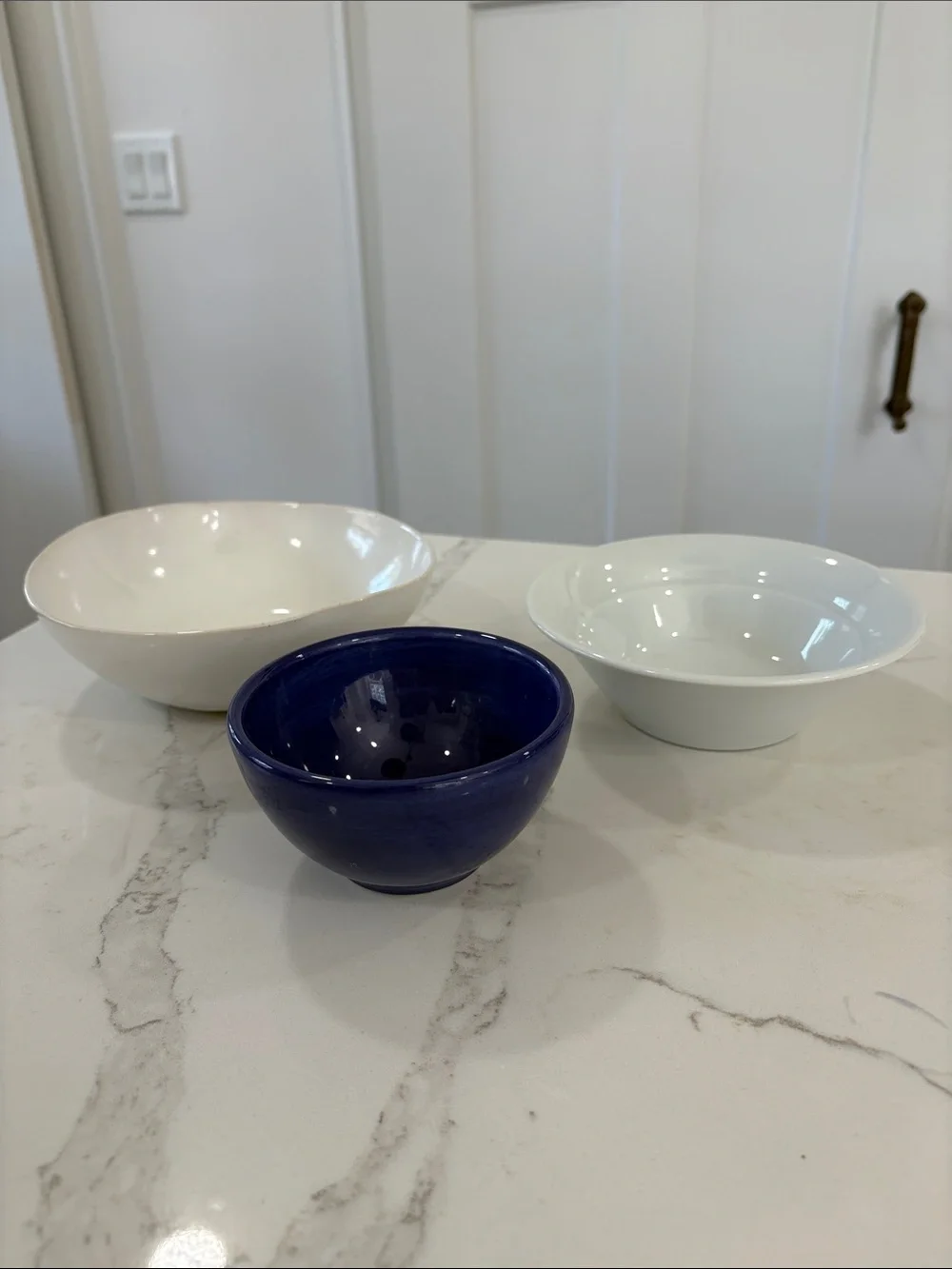 Assorted White Ceramic Bowls with Blue Accent Bowl - Lot of 5